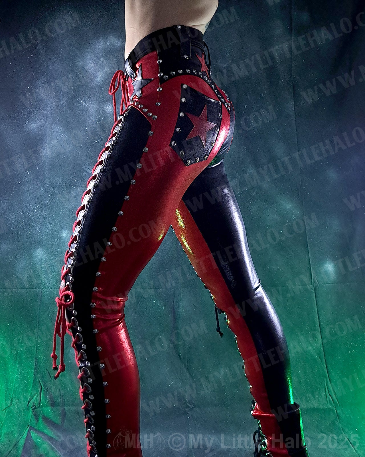#9 Red & Black High Waisted Lace up Star Pants