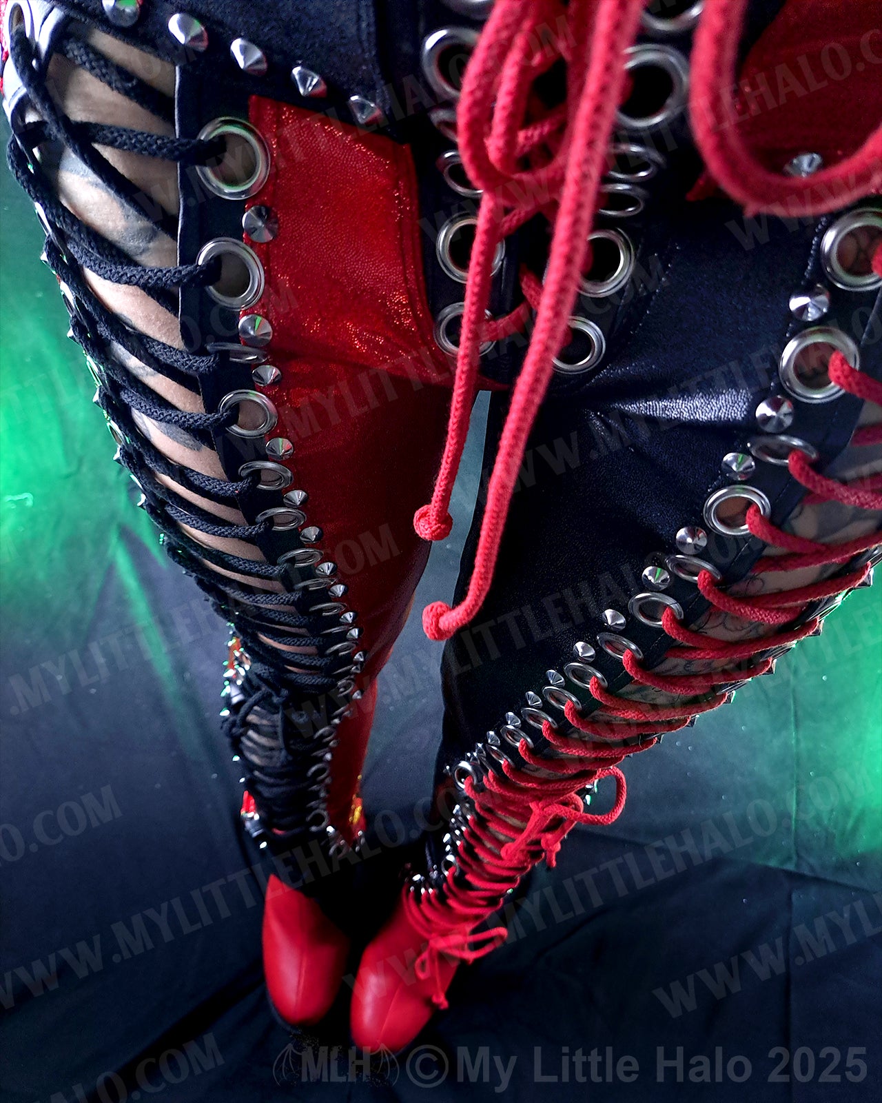 #9 Red & Black High Waisted Lace up Star Pants
