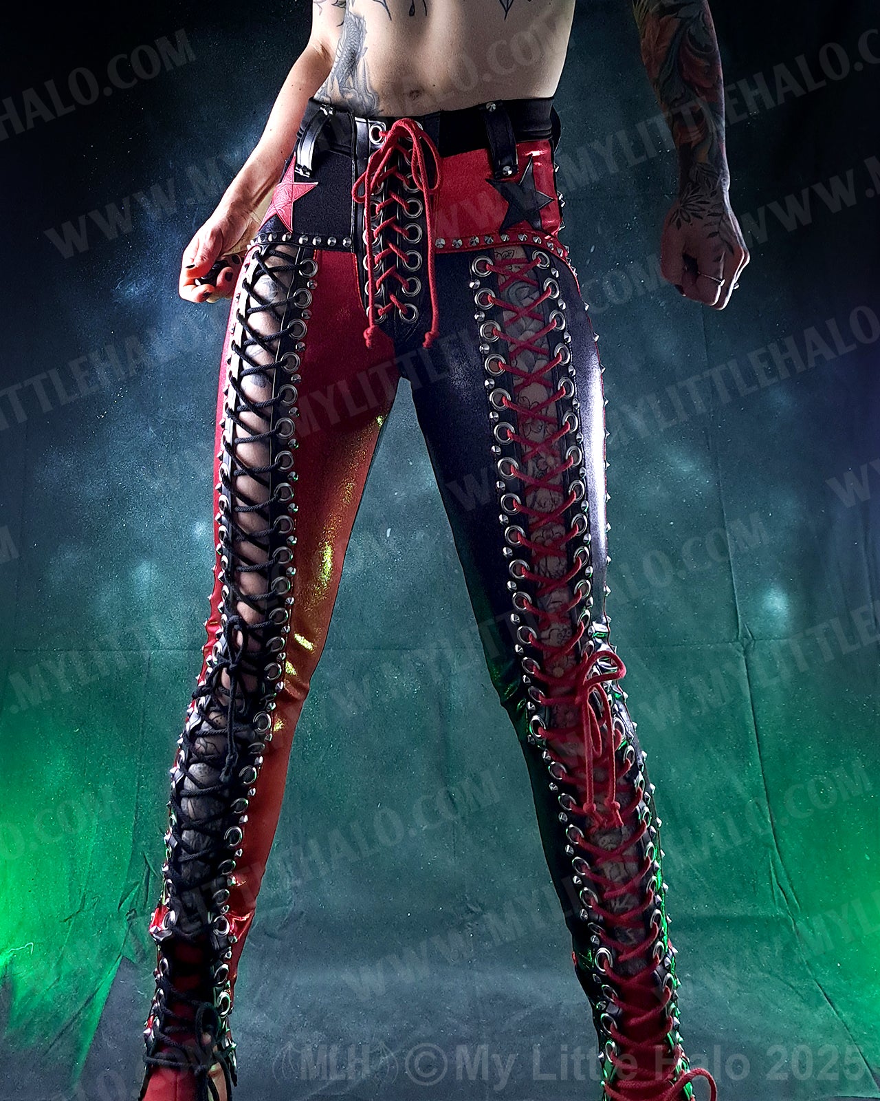 #9 Red & Black High Waisted Lace up Star Pants