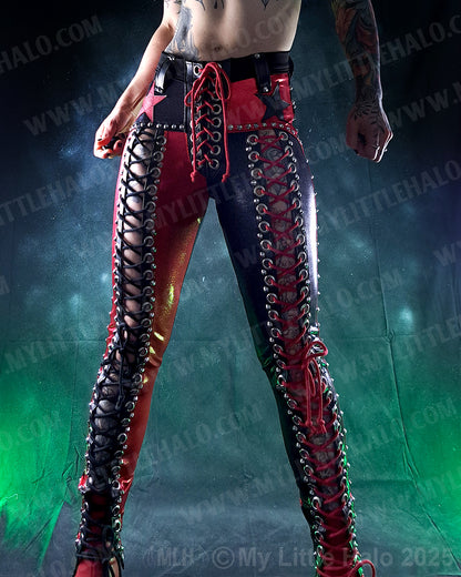 #9 Red & Black High Waisted Lace up Star Pants