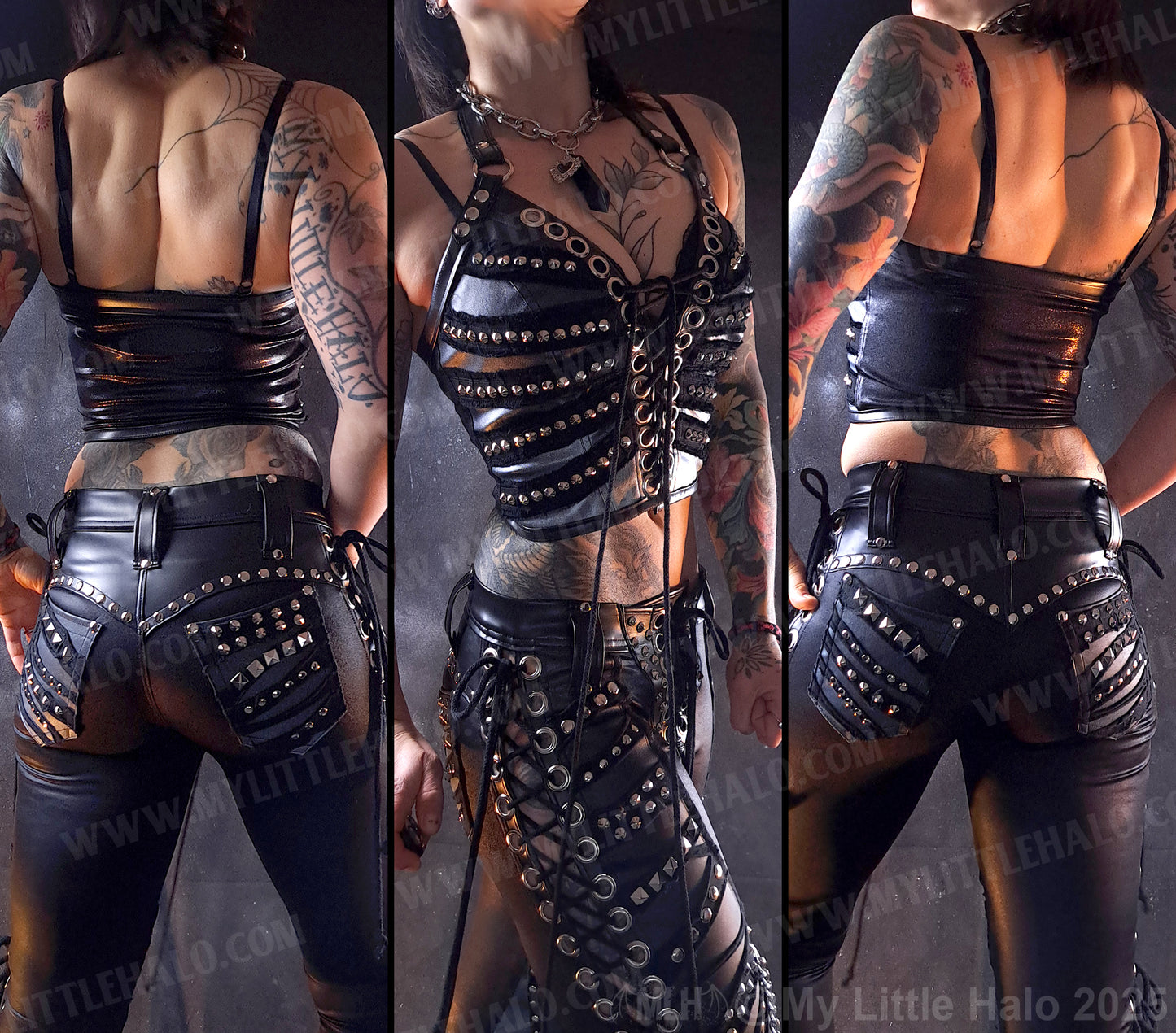 #9 Silver/Black Hombre Lace up Rivet Bustier