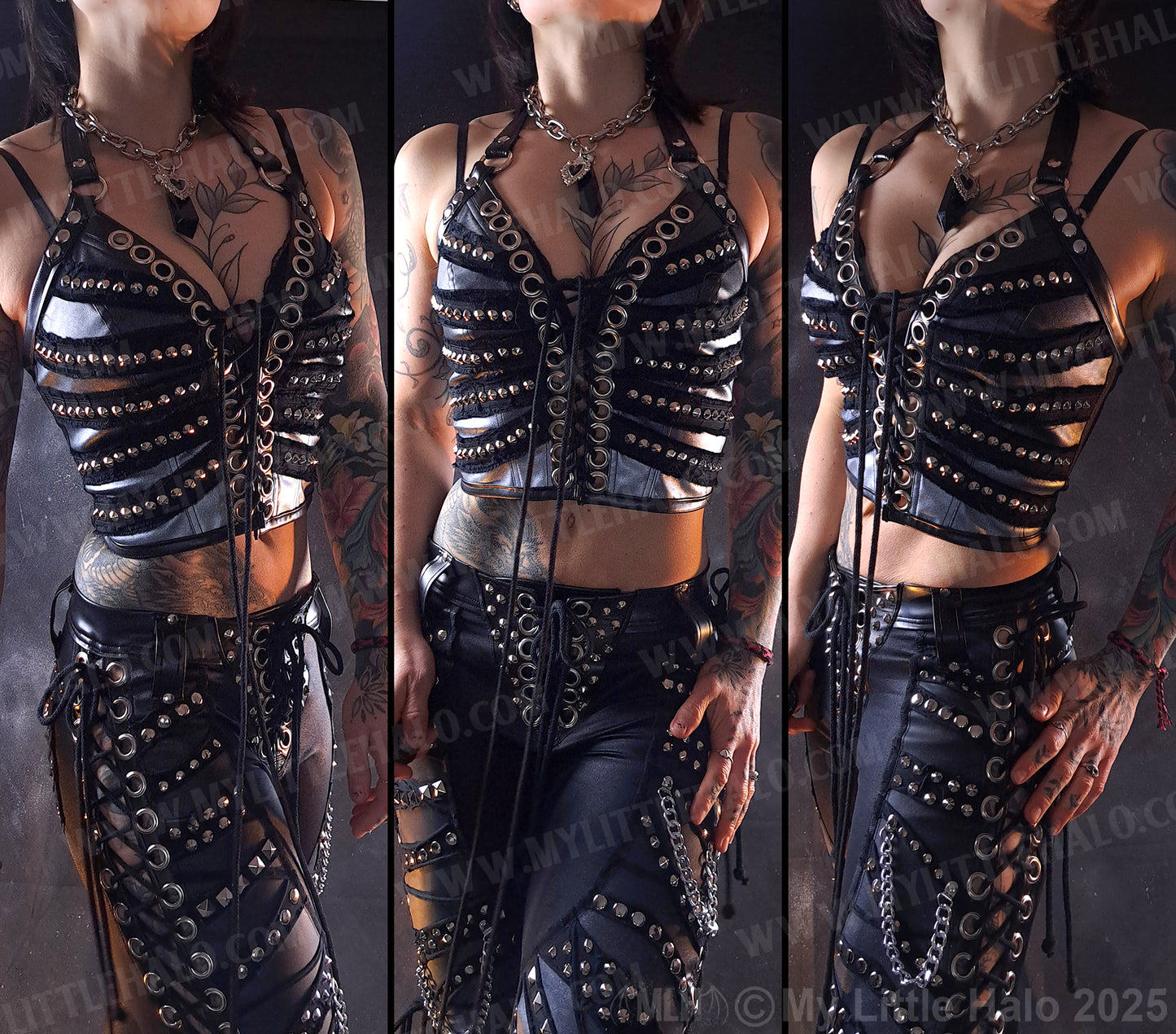 #9 Silver/Black Hombre Lace up Rivet Bustier