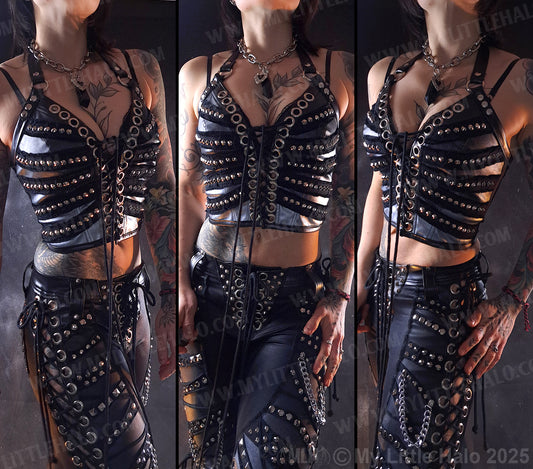 #9 Silver/Black Hombre Lace up Rivet Bustier