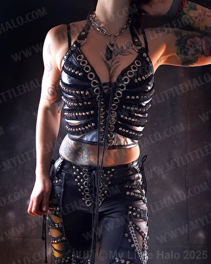 #9 Silver/Black Hombre Lace up Rivet Bustier
