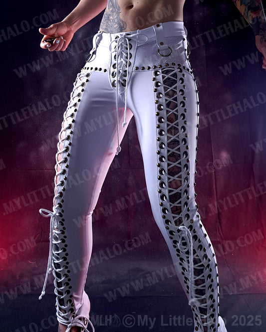 #9 White Front Lace up Skinny Pants