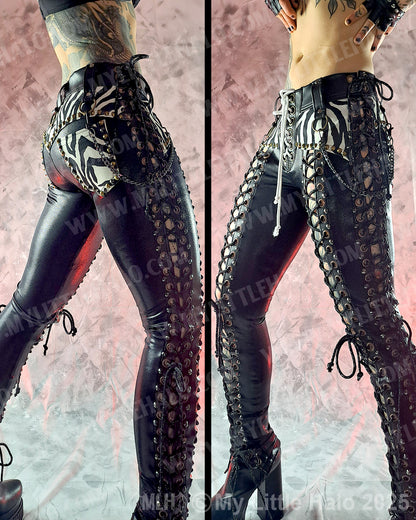 #9 Zebra Print & Black Double Lace up Metal Pants
