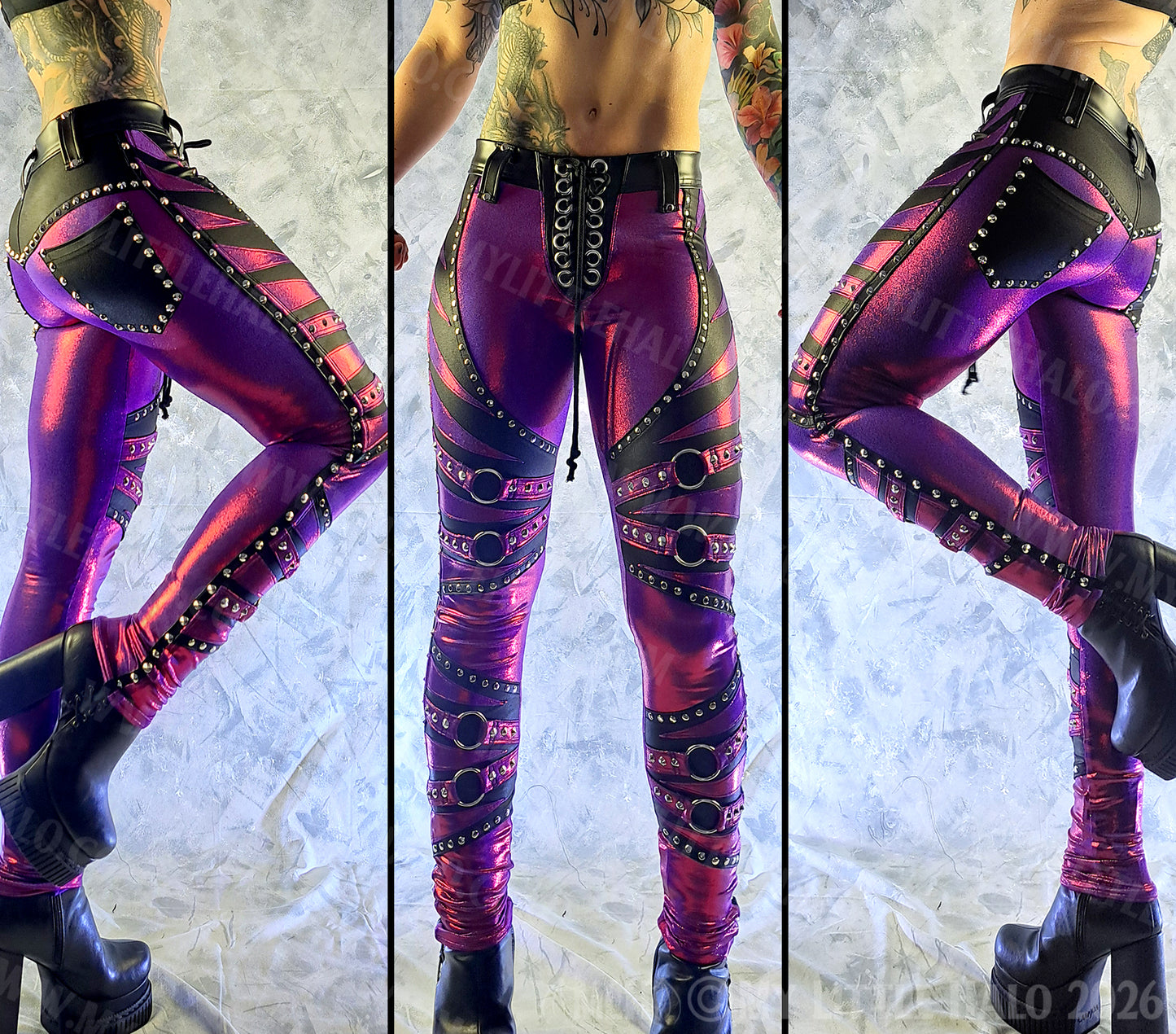 Claret & Black O-ring Skinny Pants #9