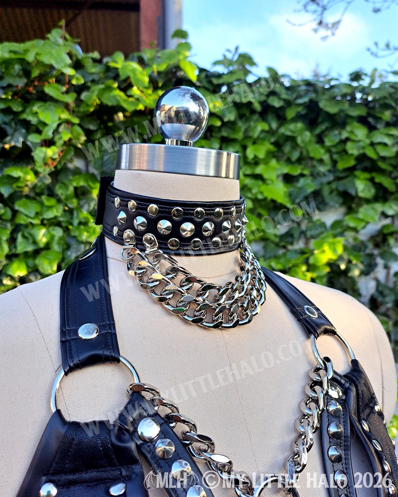 Black Heavy Metal 3 Piece Set - Bikini Top, High Waist Shorts & Choker