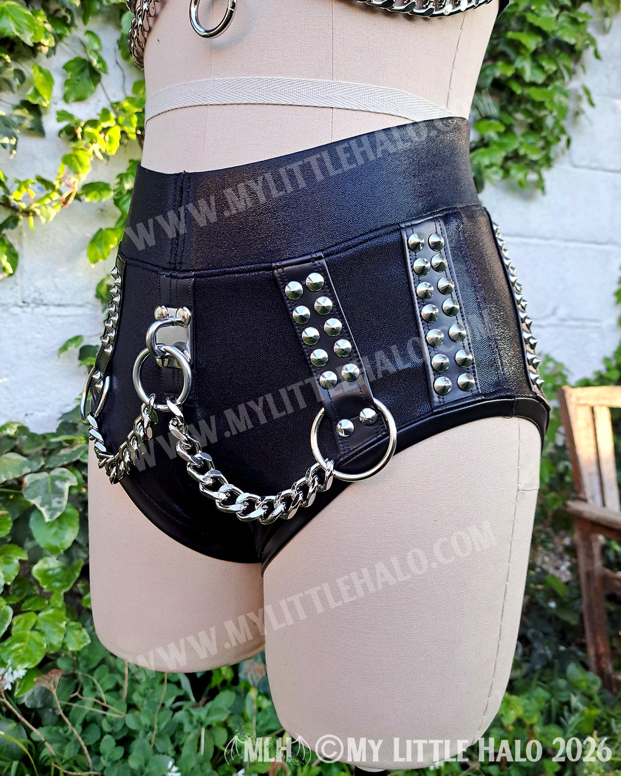 Black Heavy Metal 3 Piece Set - Bikini Top, High Waist Shorts & Choker