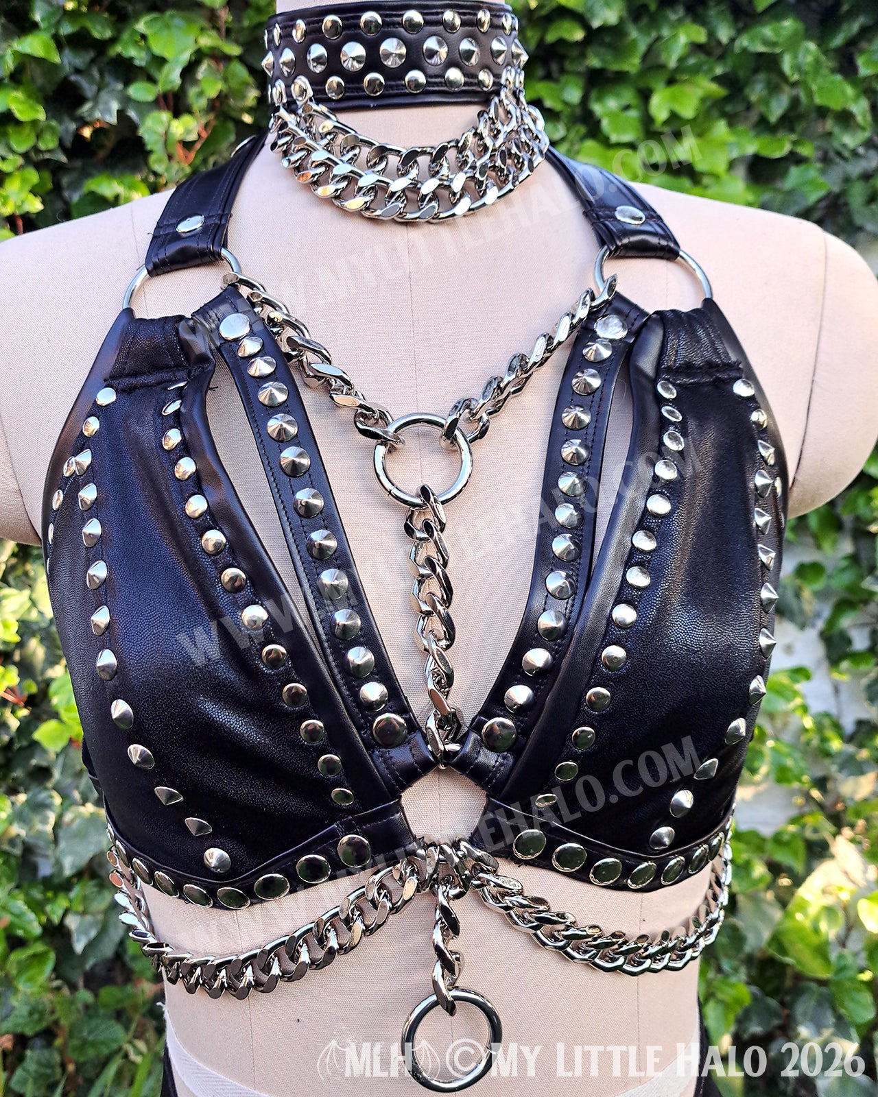 Black Heavy Metal 3 Piece Set - Bikini Top, High Waist Shorts & Choker