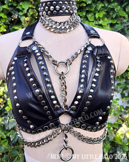 Black Heavy Metal 3 Piece Set - Bikini Top, High Waist Shorts & Choker