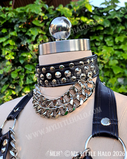 Black Heavy Metal 3 Piece Set - Bikini Top, High Waist Shorts & Choker