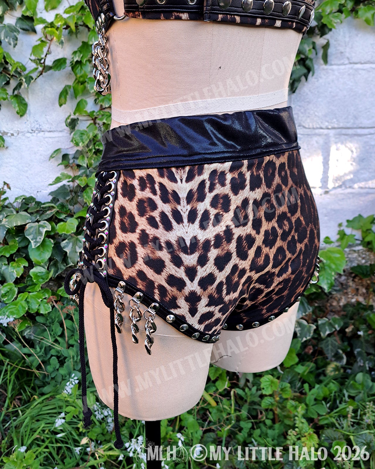 Broken Hearts Leopard Print 4 Piece Set – Bikini Top, Shorts, Wristlets & Choker