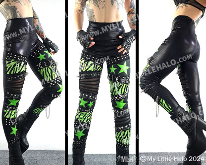 Green Zebra, Star & Spiked Leggings