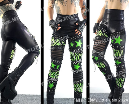 Green Zebra, Star & Spiked Leggings