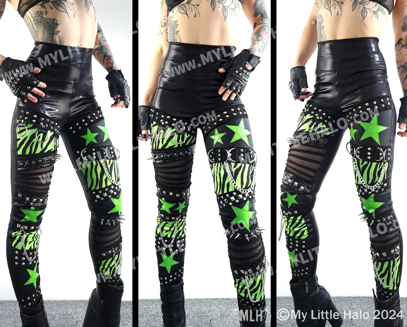 Green Zebra, Star & Spiked Leggings