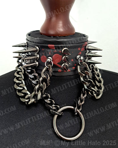 Gunmetal Blood Splatter Spikes & Chains Choker