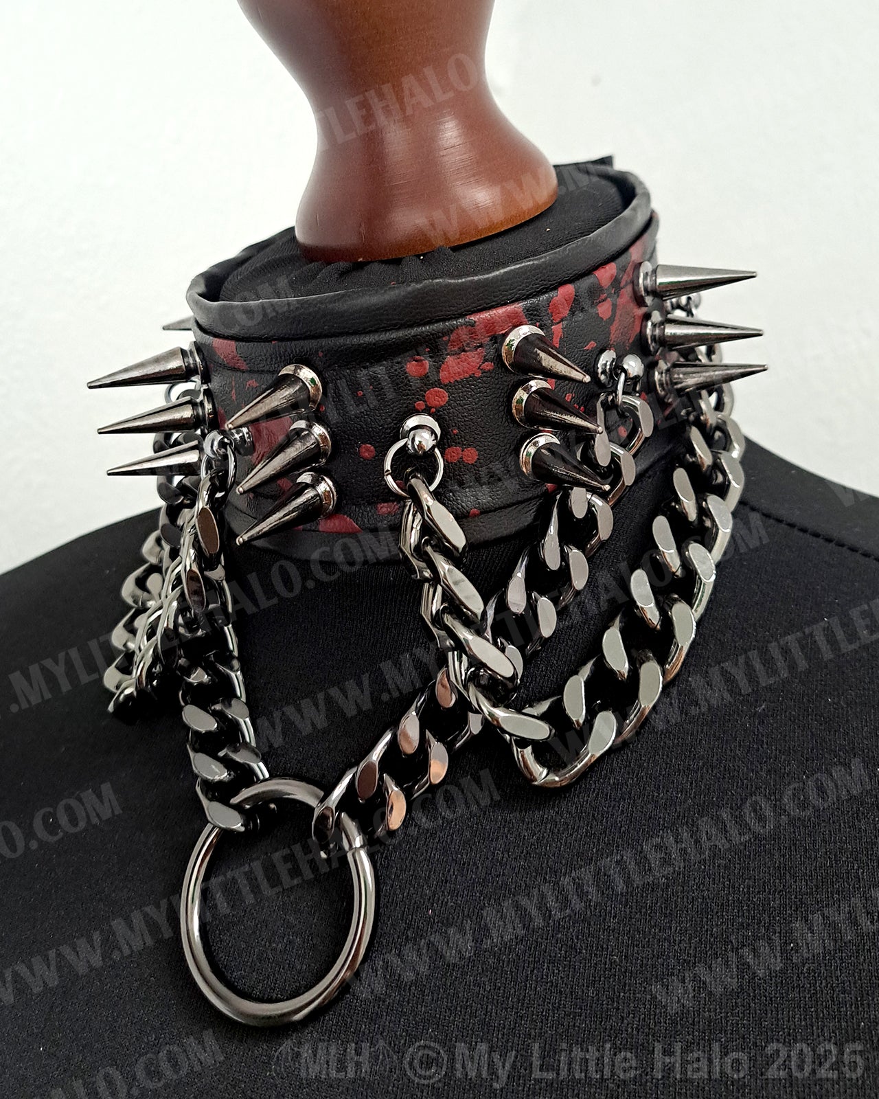 Gunmetal Blood Splatter Spikes & Chains Choker