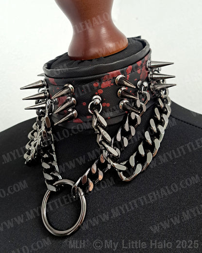 Gunmetal Blood Splatter Spikes & Chains Choker