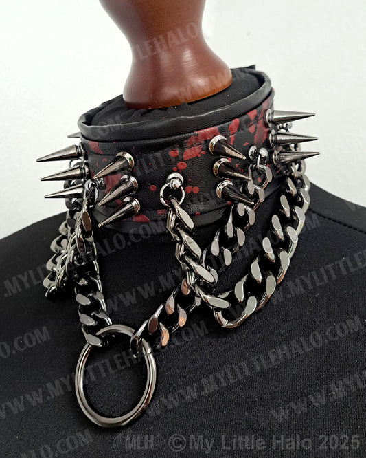 Gunmetal Blood Splatter Spikes & Chains Choker