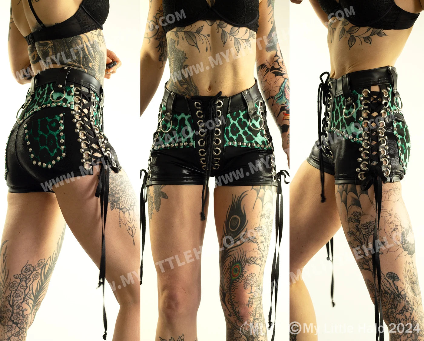 High Waisted Green Leopard Shorts (Large Only) (24-01-00-08)