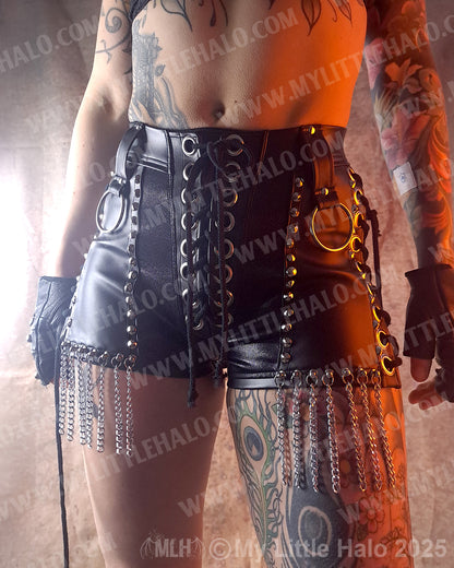 High Waist Chain Fringe Lace up Shorts (06-25-01-00-02)