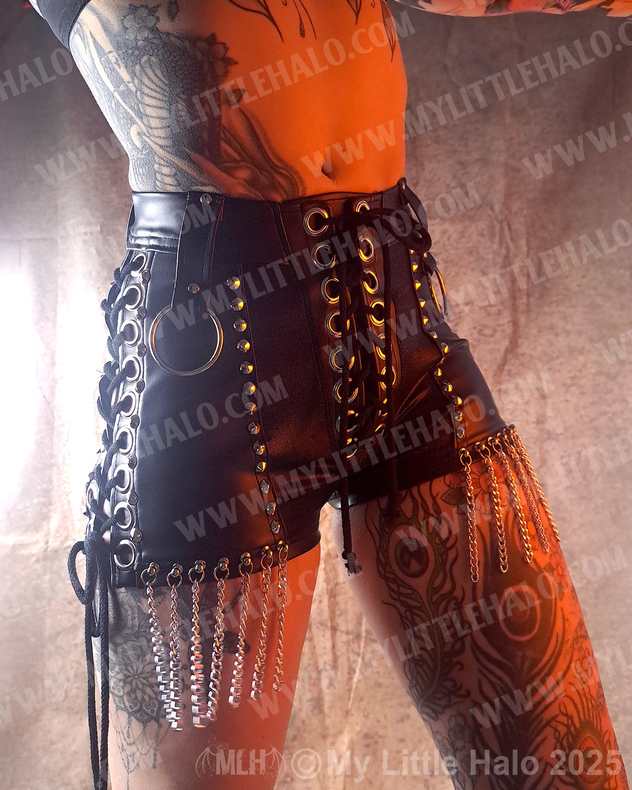 High Waist Chain Fringe Lace up Shorts (06-25-01-00-02)