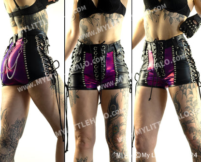 High Waist Claret Side Lace Up Shorts (Large Only) (24-01-00-09)