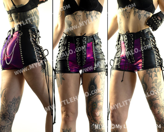 High Waist Claret Side Lace Up Shorts (Large Only) (24-01-00-09)