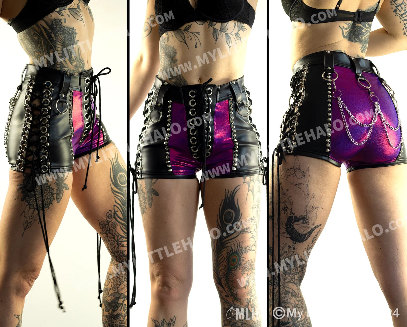 High Waist Claret Side Lace Up Shorts (Large Only) (24-01-00-09)