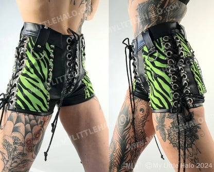 High Waist Green Zebra Chain Shorts