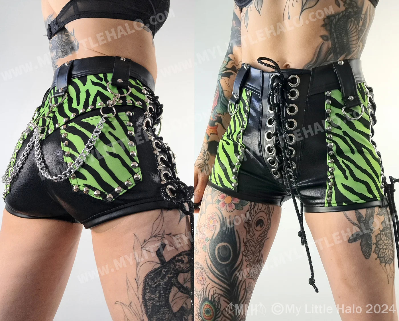 High Waist Green Zebra Chain Shorts