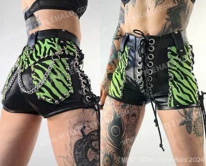 High Waist Green Zebra Chain Shorts (24-01-00-05)