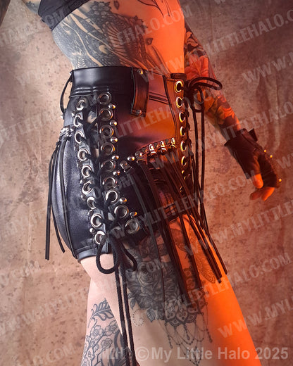 High Waist, Lace up Fringed Shorts