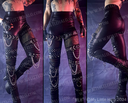 Metallic Black Spiked Mesh Gothic Leggings