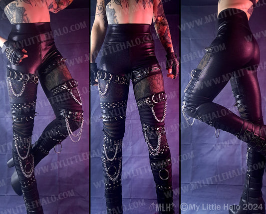 Metallic Black Spiked Mesh Gothic Leggings (25-01-00-01)