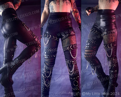 Metallic Black Spiked Mesh Gothic Leggings