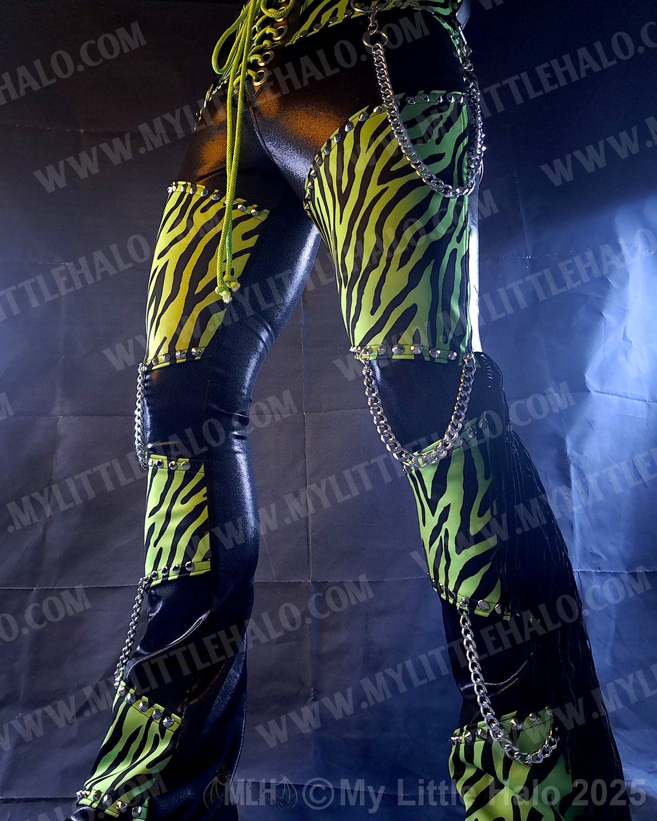 MEN’S GREEN ZEBRA BOOTCUT FRINGE PANTS (25-02-3-02)