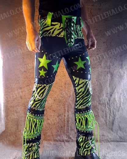 Men's Green Zebra & Star Straight Leg Pants (25-02-3-06)