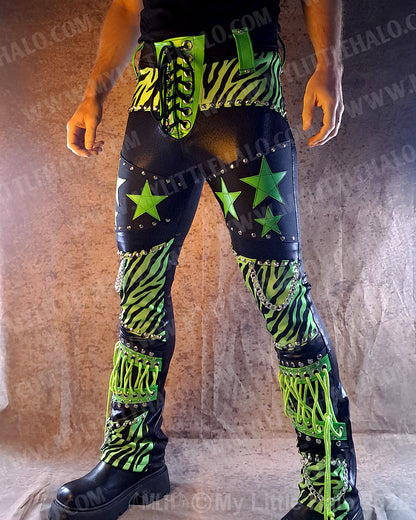 Men's Green Zebra & Star Straight Leg Pants (25-02-3-06)