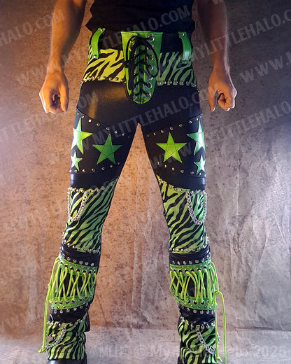 Men's Green Zebra & Star Straight Leg Pants (25-02-3-06)