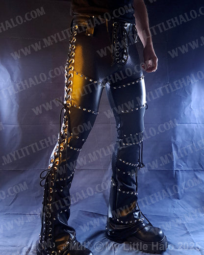 Men's Leather & Spandex Lace up Bootcut Pants (03-25-02-3-03)