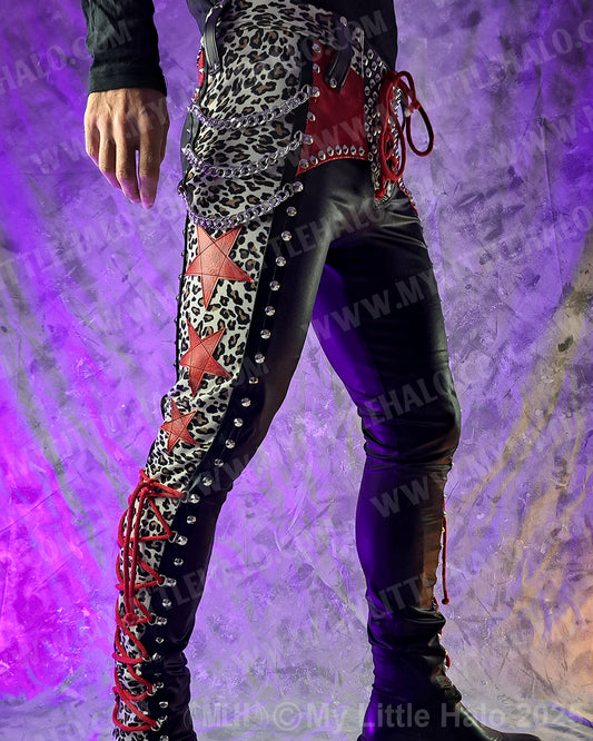 Men’s Cheetah Print, Star & Chains Glam Pants