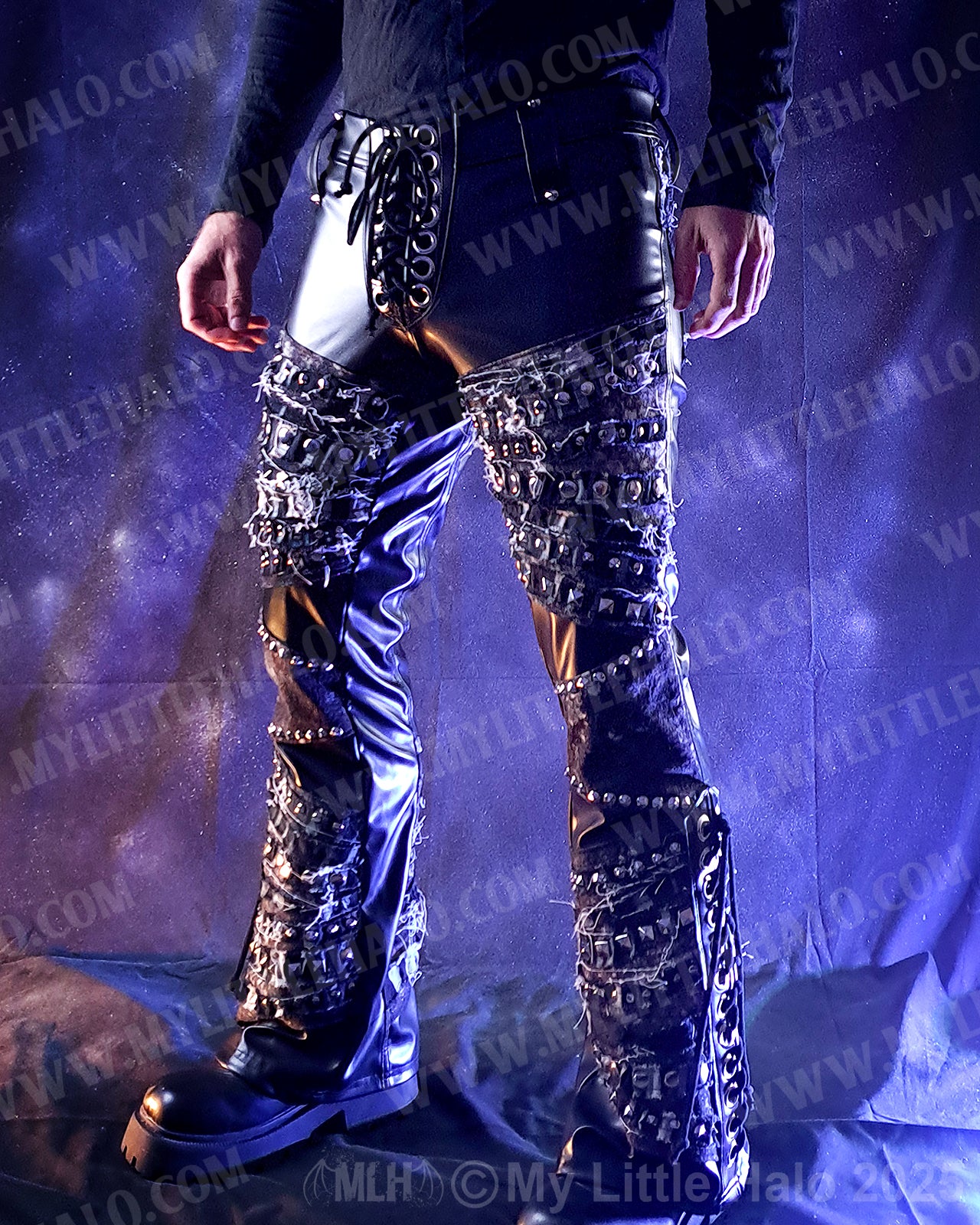Men’s Leather & Denim Lace up Rock Pants
