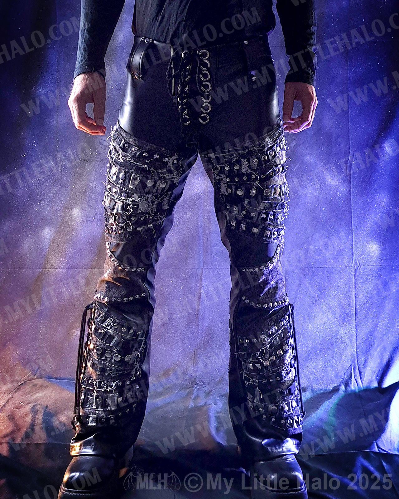 Men’s Leather & Denim Lace up Rock Pants