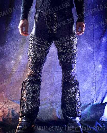 Men’s Leather & Denim Lace up Rock Pants