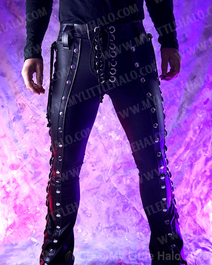Men’s Matte Black Side Lace up Boot Cut Pants