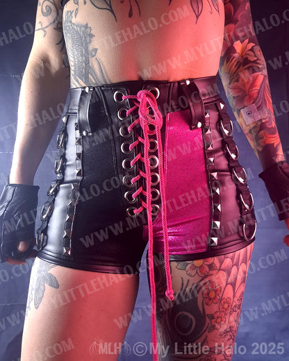 Pink & Black High Waist D-Ring Shorts (06-25-01-00-06)