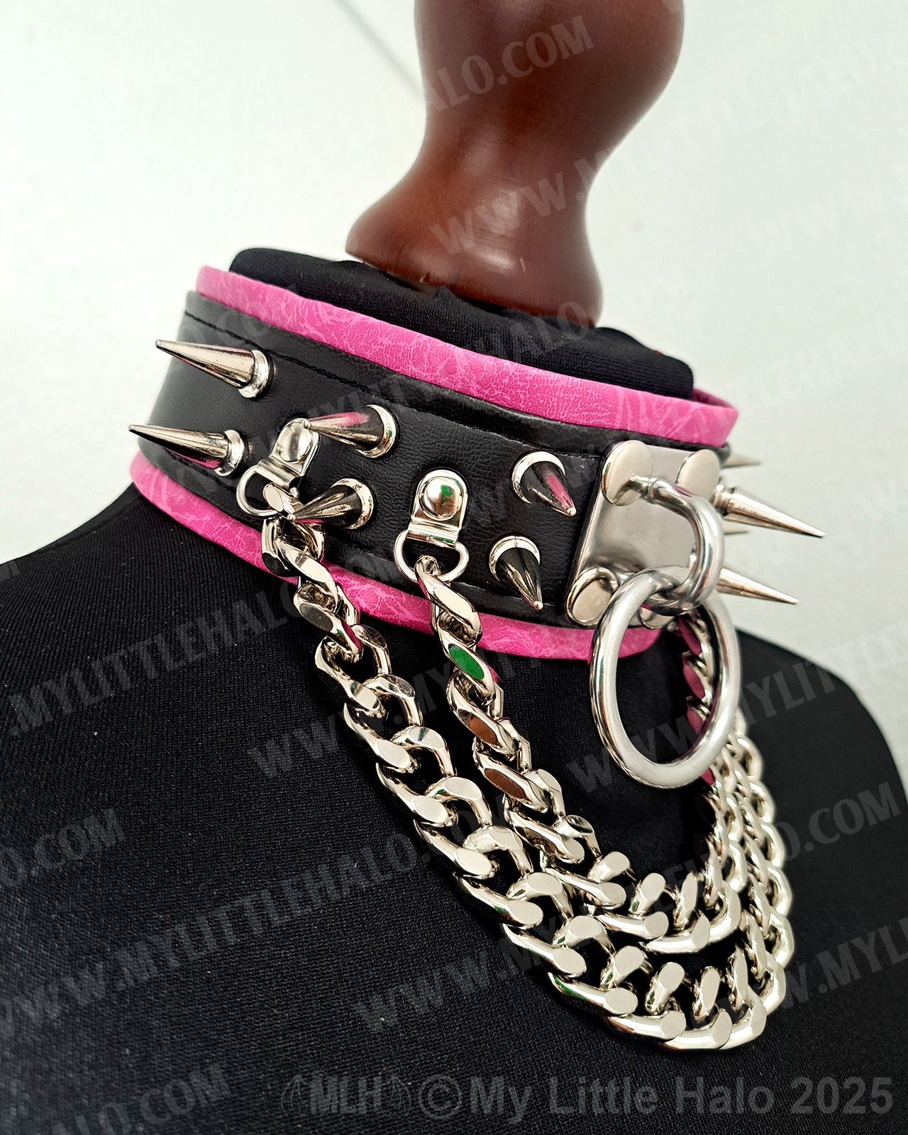 Pink & Black Spike, Ring & Chains Choker