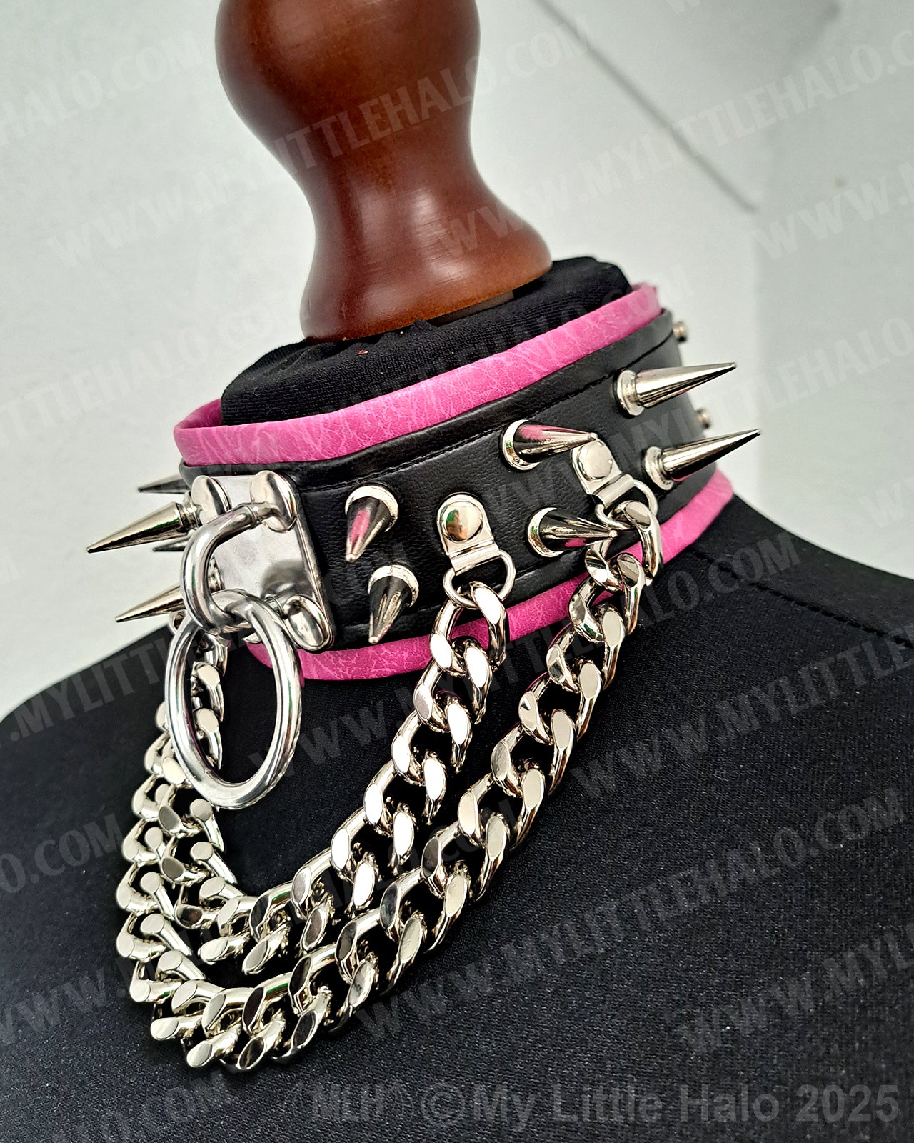 Pink & Black Spike, Ring & Chains Choker